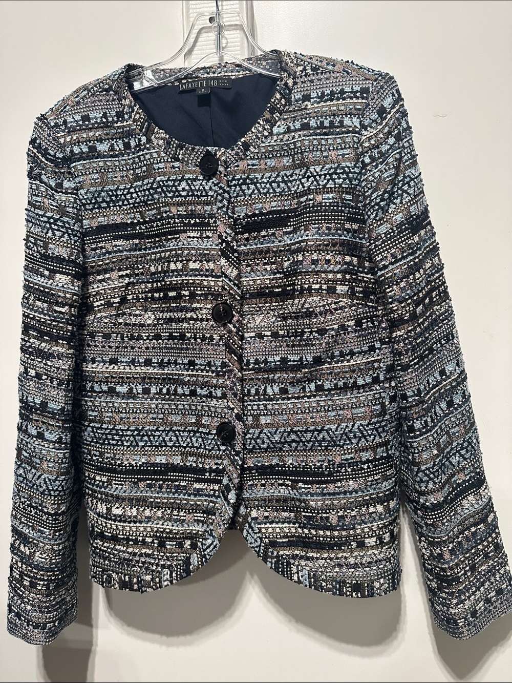 Lafayette148 New York Blue/Black/Gold Textured Tweed Blazer Sz8 Great Conditions